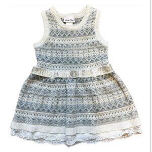 Little Lass Gray and Cream Shimmer Sweater and Lace Patterned Dress